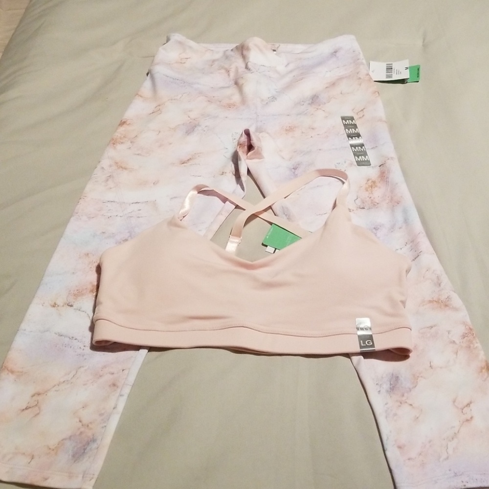 Pink Workout Leggings/Sports Bra Set